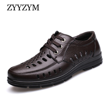 Zyyzym sandálias masculinas, sapatos de verão de couro genuíno, ventilação para homens de negócios, sapatos casuais, sandália de marca preta, marrom 2024 - compre barato