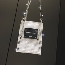 Bolso de mano de PVC con diamantes para mujer, Mini hombro blanco y negro, bolso cruzado de noche abierto para teléfono, bandolera femenina 2024 - compra barato