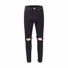 Мужские потертые джинсы QoolXCWear, черные рваные джинсовые брюки, облегающие брюки, повседневные мужские узкие джинсы-карандаш на молнии с дырками 2024 - купить недорого