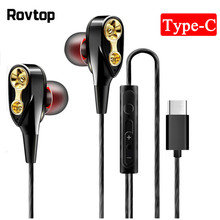 Rovtop Type C Dual Drive Stereo earphone In-ear Headset Earbuds Super Bass Earphones For Huawei Xiaomi earphones With Mic 2024 - buy cheap