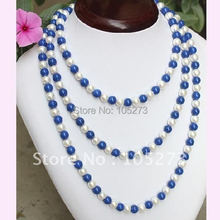 Charming! Turquoises + pearl necklace 48''inchs long necklace AA 7-8MM white freshwater pearl necklace NF238 2024 - buy cheap