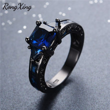 RongXing Antique Design Jewelry Women Wedding Ring Anel Princess Cut Blue CZ Black Gold Filled Engagement Rings Sz6-10 RB0050 2024 - buy cheap