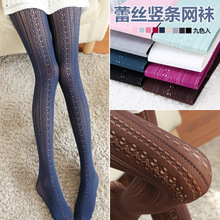 Summer Japanese Sexy Women Tights High Quality Hollow Lace Striped Fishnet Pantyhose Girls Tights Multicolour Stovepipe Tights 2024 - buy cheap