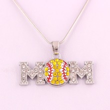 zinc studded with sparkling crystal MOM BASEBALL  charm  necklace snake chain 2024 - buy cheap