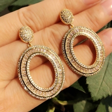 vintage geometry hollow Big Golden earrings For Women Sparkling Full Mirco Paved AAA Cubic Zirconia Drop Earrings bride jewelry 2024 - buy cheap