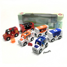 Carro magnético de trem, ambulância, polícia, caminhão de bombeiros, som e luz, compatível com carro de brinquedo, pista de madeira, brinquedo de cenas para crianças 2024 - compre barato