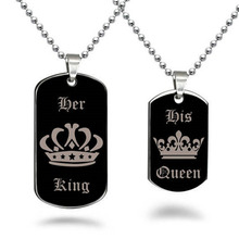 Your King Your Queen Couple Jewelry Crown Dog Tag stainless steel Pendant Necklace Valentine Gift 2024 - buy cheap