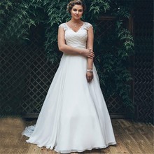 Eightale Plus Size Wedding Dress 2019 Vestido De Noiva Wedding Gowns V-Neck Appliques Cap Sleeves White Ivory Bride Dress 2024 - buy cheap