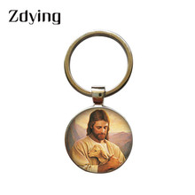 ZDYING-Llavero con soporte de cadena de cristal, diseño de Jesús de cúpula redonda, joyas de religión JC007 2024 - compra barato