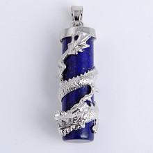 Dragon Wrapped Necklaces Pendants Natural Stone Tiger eye White Crystal Lovers Gift Jewelry Column Bead Charms Pendulum Pendant 2024 - buy cheap