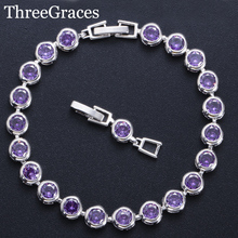 Threegries pulseiras de cristal de zircônia cúbica, redonda cor de prata para mulheres braceletes de amizade para festa de dança br108 2024 - compre barato