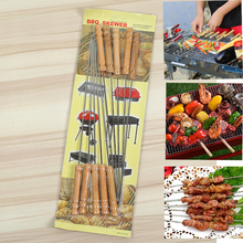12Pcs/Lot Stainless Steel skewers Barbecue Sticks Tools Wooden Handle BBQ Barbecue Grill Kabob Skewer Needle Camping Cookware 2024 - buy cheap