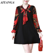 New L-5XL Causal Dress Women 2019 Spring Dresses Long Sleeve Fashion Patchwork Print Dresses Plus Size Loose Dress Female 2024 - buy cheap