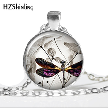 HZ--A535 New Vintage Steampunk Dragonfly Necklace Purple Dragonfly Jewelry Art Glass Cabochon Necklace HZ1 2024 - buy cheap