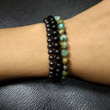 Trendy 3Pcs/set Jewelry For Women Men 6mm Black Matte Hematite African Tur Stone Bracelet Yogi Gift Healing Bracelet 2024 - buy cheap