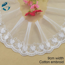 Fita de renda bordada de algodão branco, 9cm de largura, guipure, faça você mesmo, acessórios de casamento, bonecas, renda francesa, aplique #3892 2024 - compre barato