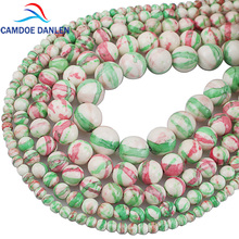 Natural Clay Green Pink Mix Color Ceramic Stone Round Beads 4 6 8 10 12mm Diy Handmade Beads Jewelry Bracelet Making Wholesale 2024 - buy cheap