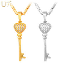 U7 Key Chain Necklaces & Pendants Fashion Jewelry Gold/Silver Color Romantic Heart Cubic Zirconia Necklace Women P375 2024 - buy cheap