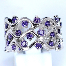 Anillo de piedra de circonia cúbica para mujer, joya moderna de color púrpura con forma de onda hueca, diseño de vid, anillos grandes para mujer, regalo de fiesta, joyería L5K773 2024 - compra barato