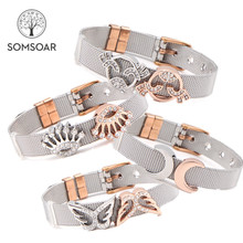 Somsoar Jewelry Stainless Steel Keeper Mesh Bracelet with Silvering & Rose Gold Slide Charms Two-tone Mesh Bracelet set 2024 - compre barato