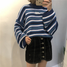 Suéter feminino de malha grande estilo harajuku, pulôver listrado em estilo vintage e fofo de kawaii 2020 2024 - compre barato