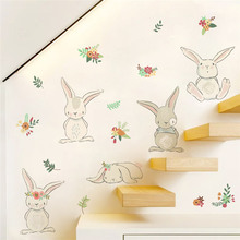 Pegatinas de pared de conejo para decoración de habitación de niños, calcomanías de animales de dibujos animados para el hogar 2024 - compra barato