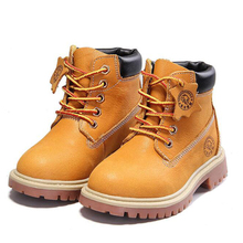 New high quality Genuine leather Boy Girl Boots 21-37 Autumn Yellow Martin boots for Boys Plush Warm Winter Shoes for girls kids 2024 - buy cheap