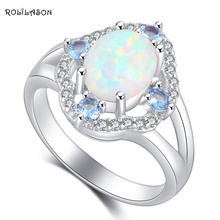 Кольцо ROLILASON Nobby с голубым Цирконом и белым огненным опалом, посеребренное кольцо, модные ювелирные изделия, кольцо высокого качества, США, размер #6 #7 #8 #9 #10 OR863 2024 - купить недорого