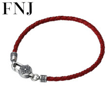 FNJ Black Red Leather Chain Bracelet 925 Silver Original Pure S925 Thai Silver Bracelets for Women Men Jewelry Cross 2024 - buy cheap