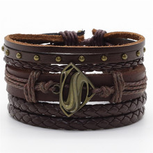 Round Circle Fish Hope Wrap Handmade Woven Men Leather Bracelets Women Vintage Bangle Male Homme Jewelry Accessories 2024 - buy cheap