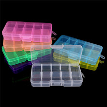 Caja de almacenamiento de joyería transparente ajustable, caja organizadora portátil de plástico de 10 cuadrículas, 12,8x6,5x2,2 cm 2024 - compra barato