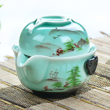 Longquan celadon-juego de té de cerámica de viaje, tetera portátil pintada a mano, estilo Retro, para decoración del hogar 2024 - compra barato