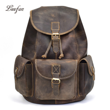 Vintage Man Backpack Crazy horse genuine leather School Bags for Teenagers Large capacity travel Backpack cowhide women daypack 2024 - buy cheap