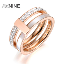 AENINE розовое золото цвет 2 слоя стразы & оболочки Свадебные кольца ювелирные изделия для женщин 316L нержавеющая сталь обручальное кольцо AR18048 2024 - купить недорого