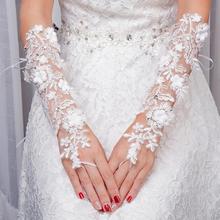 2019 Luxurious White Lace Pear Fingerless Long Bride Wedding Gloves Wedding Accessories For Wedding Prom Evening 2024 - buy cheap