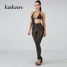 Kakan new women's mesh gauze tights jumpsuit irregular sexy nightclub perspective jumpsuit sequins white black jumpsuit 2024 - buy cheap