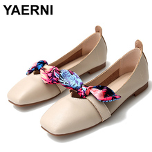 Yaerni sapatilhas femininas de balé, chinelos rasos com laço borboleta, slip-on, sandálias de dedo quadrado, tamanho grande, preto, marrom 2024 - compre barato