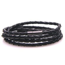 Men Fashion Black Leather Bracelets Charm Bangle Handmade Round Rope Fashion Sproty Chain Link Male Charm Bracelet 2024 - buy cheap