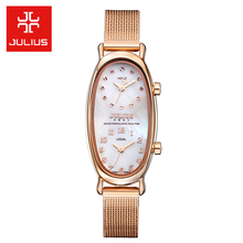 Relógio feminino gemini com zona horária dupla, relógio de quartzo japonês, bracelete de aço vestido de moda, caixa julios, presente de aniversário para meninas 2024 - compre barato