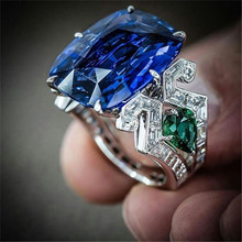 Роскошное эффектное кольцо 925 серебро синий 5ct AAAA фианит обещание обручальное кольцо женское ювелирное изделие на палец для вечерние 2024 - купить недорого