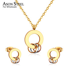 ASONSTEEL-Conjunto de joyería de acero inoxidable para mujer, collar con colgante redondo hueco, Color dorado y plateado, para fiesta 2024 - compra barato