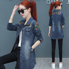 Spring and autumn new slim slim retro long-sleeved cardigan in the long embroidered denim jacket women's clothing 2024 - buy cheap