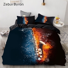 Jogo de cama personalizado 3d, conjunto com capa de edredom, saxofone preto, colcha, cobertor, roupas de cama 2024 - compre barato