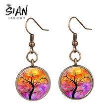 SIAN Unique Design Tree of Life Drop Earrings for Women Watercolor Life Tree 3D Printed Glass Cabochon Dangle Earrings Jewellery 2024 - buy cheap