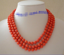  shipping>>>>stunning 3rows 8mm round pink natural coral beads necklace n394 S Fine Factory direct  2024 - buy cheap