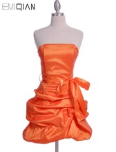 Бесплатная доставка, реальные фотографии, коктейльное платье без бретелек из Оранжевой Тафты с рюшами 2024 - купить недорого