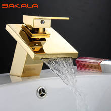 BAKALA Golden Brass Square Waterfall Spout Bathroom Basin Faucet Vanity Sink Mixer Tap  LT-509A 2024 - buy cheap