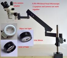 3.35X-90X FYSCOPE MICROSCÓPIO ESTÉREO ZOOM FOCAL SIMUL + SUPORTE COM BRAÇO ARTICULADO PILLAR GRAMPO MICROSCÓPIOS + 56LED 2024 - compre barato