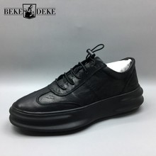 Moda Mens Lace Up Tênis de Corrida Sapatos de Plataforma Dedo Do Pé Redondo de Couro Genuíno Casual Marca Formadores Zapatillas Hombre Tênis 2024 - compre barato