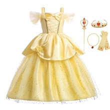 Findpitaya Girls Belle Three Dimensional Flowers Beauty and beast Dress Cosplay Party Christmas Custome 2024 - buy cheap